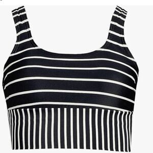 Land's End Tankini Top Tuggless Swimsuit Top Black Egret Varigated Stripe Var